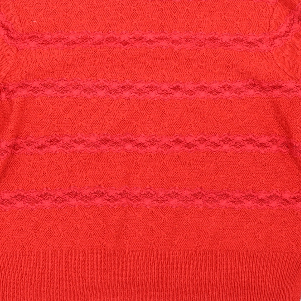 Brand and care label for Topshop women’s red jumper, size UK 12