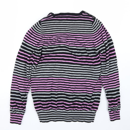 pep& co Womens Black Striped Pullover Jumper Size 14