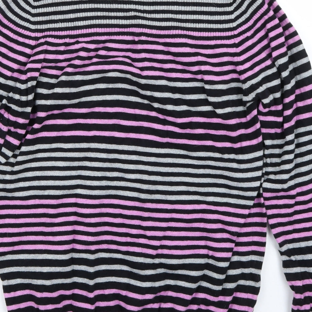 Brand and care label for Pep&Co women’s black striped jumper, size UK 14