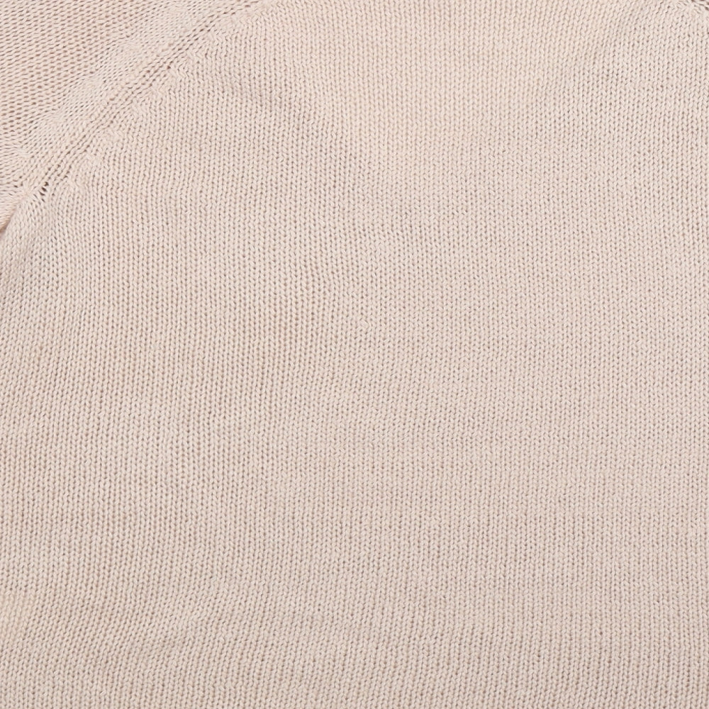 Brand and care label for H&M women’s beige knit jumper, size M