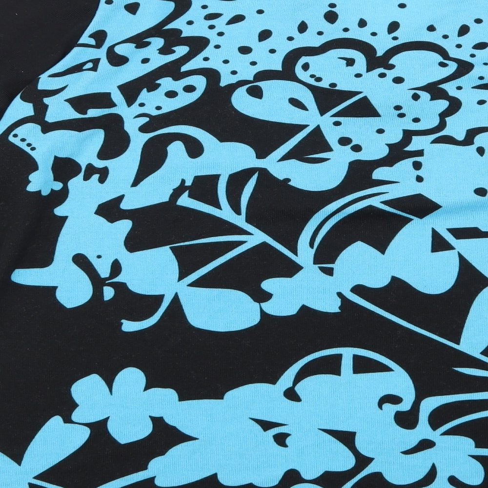 Brand and care label for Christy women’s black floral jumper, size L