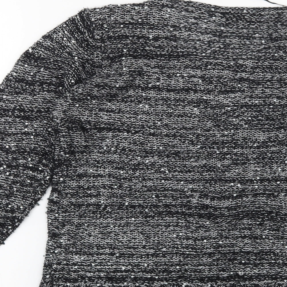 Brand and care label for Preworn women’s black striped jumper, size XS