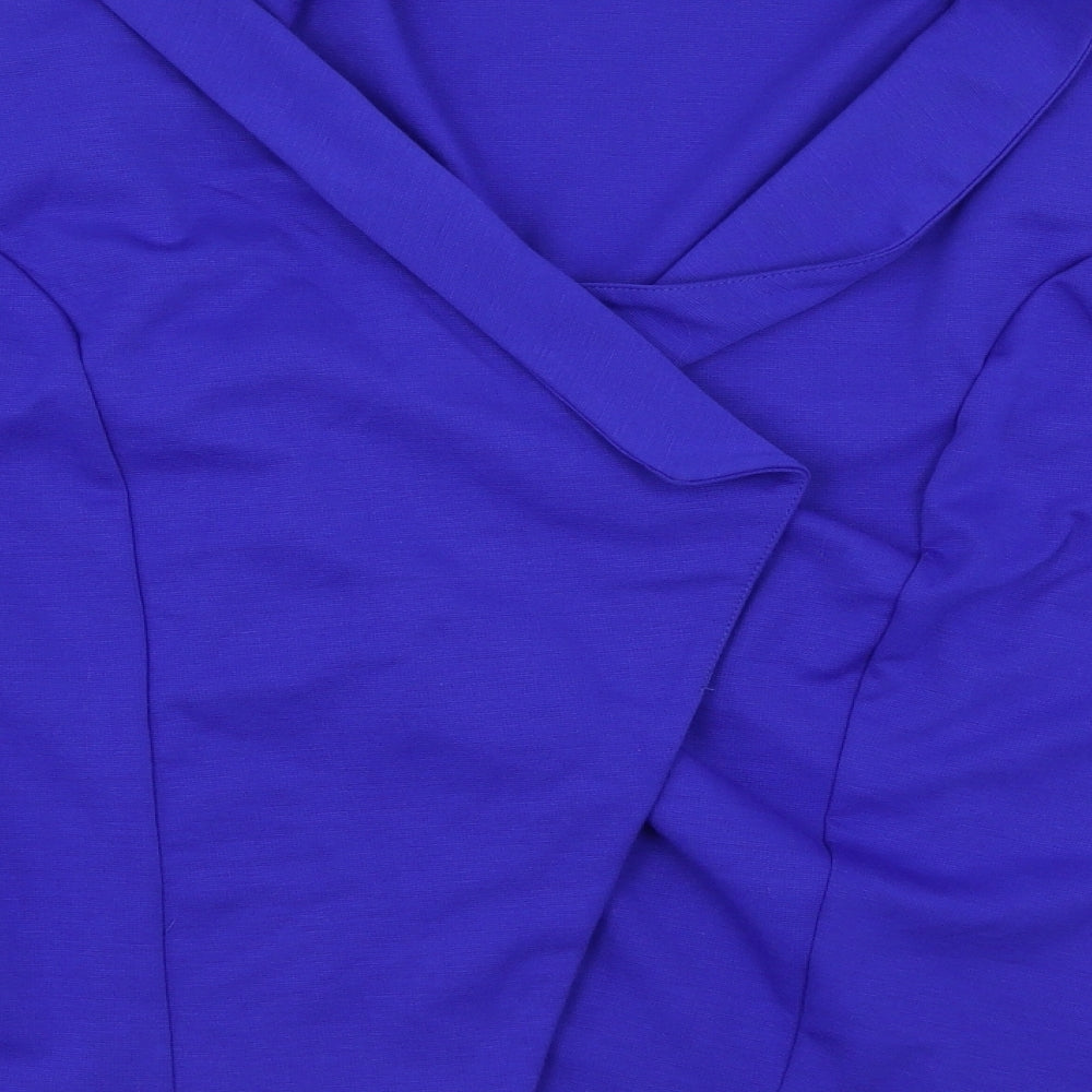 Brand and care label for Anthology women’s blue cardigan jumper, size UK 18