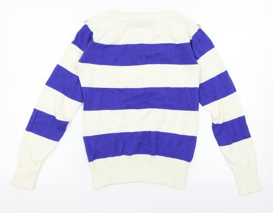 Voi Womens White Striped Pullover Jumper Size 8