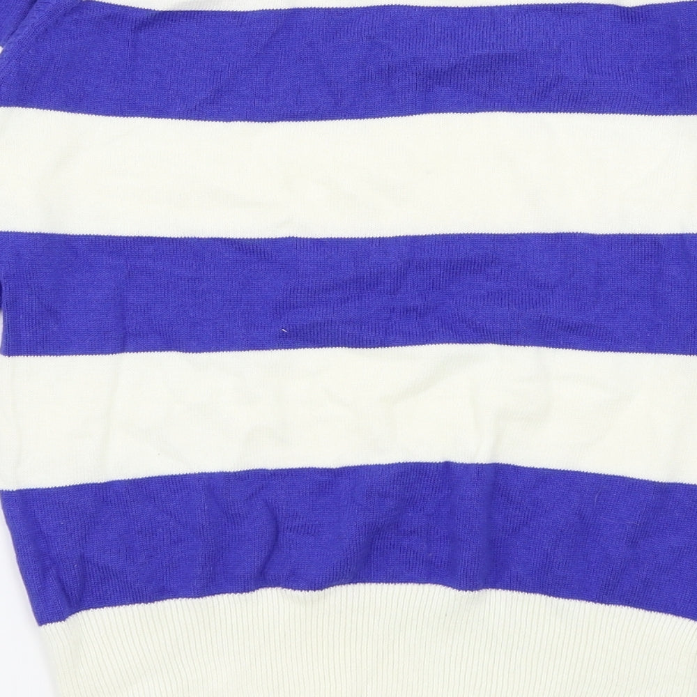 Brand and care label for Voi women’s white striped jumper, size UK 8