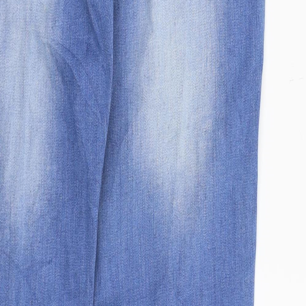 Brand and care label for Dromedar women’s blue denim straight jeans, size UK 29, in, 28-inch leg