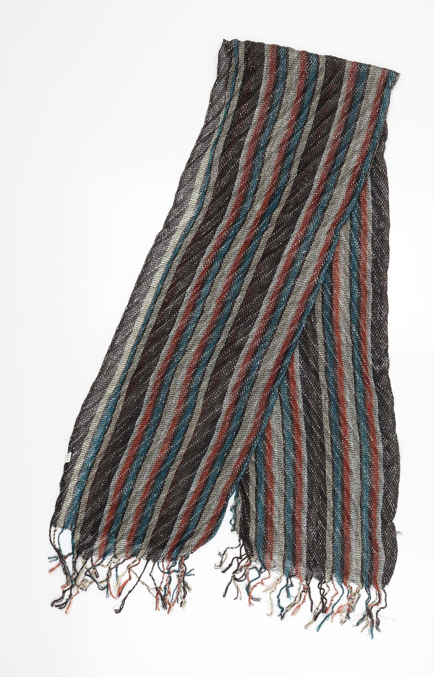 Front view of Preworn women’s brown striped scarf