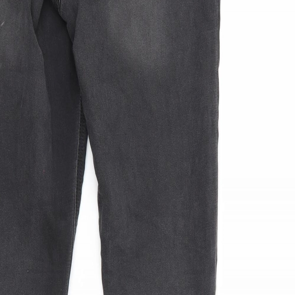 Brand and care label for George women’s black denim tapered jeans, size UK 10, 28-inch leg
