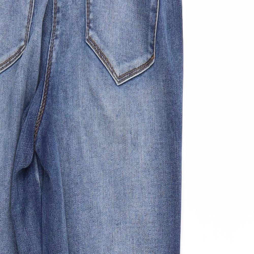 Brand and care label for Denim women’s blue denim straight jeans, size UK 8, 27-inch leg