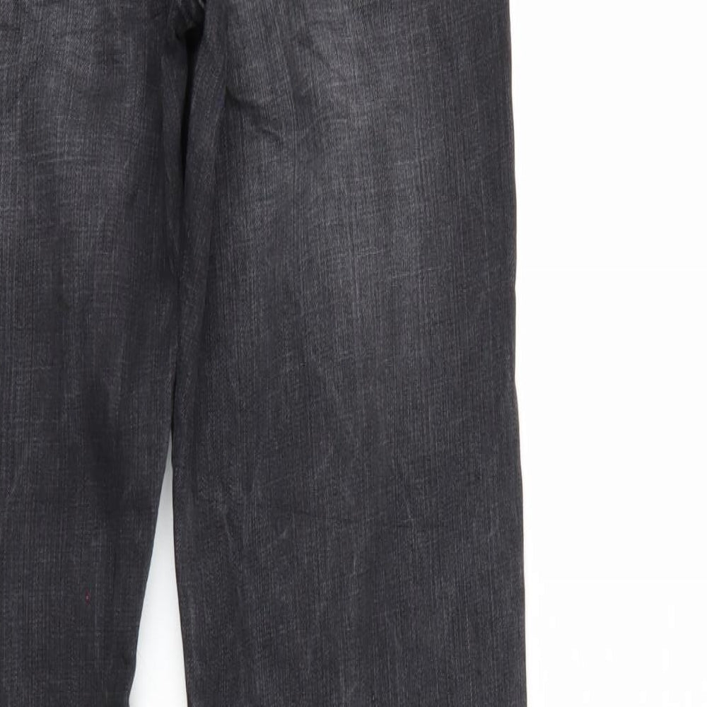Brand and care label for Xanaka women’s black denim straight jeans, size UK 12, 32-inch leg