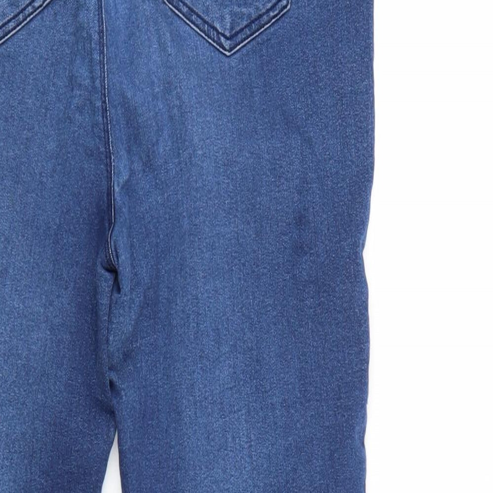 Brand and care label for /Denim women’s blue denim tapered jeans, size UK 14, 29-inch leg