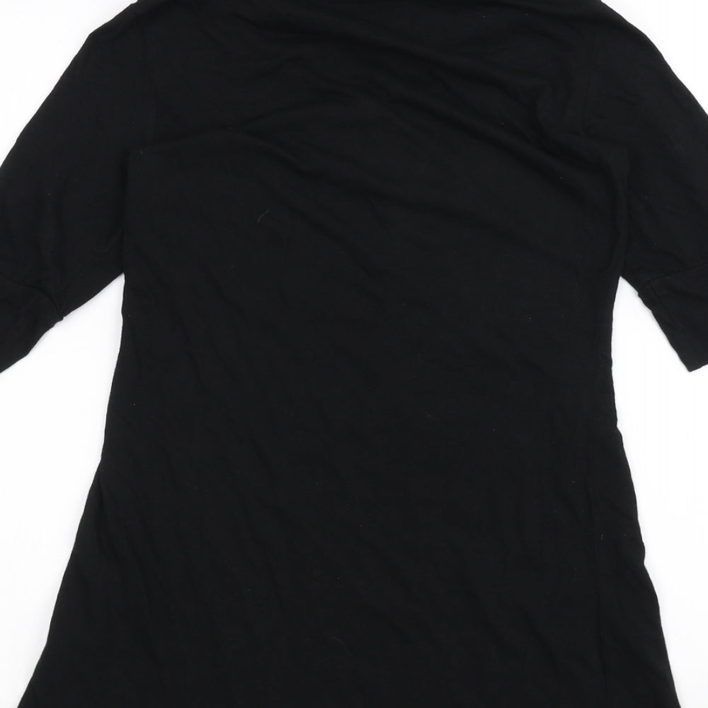 Brand and care label for Topshop women’s black basic t-shirt, size UK 10