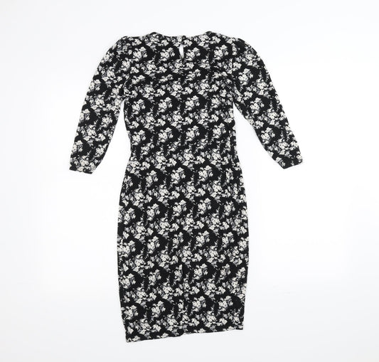 Warehouse Womens Black Floral Pencil Dress Size 8