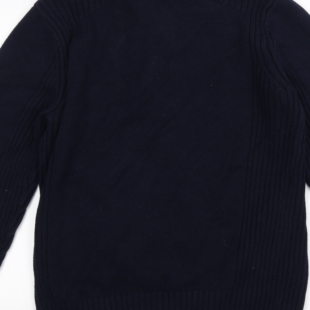 Brand and care label for Savile Row girls’ blue knit jacket, size L