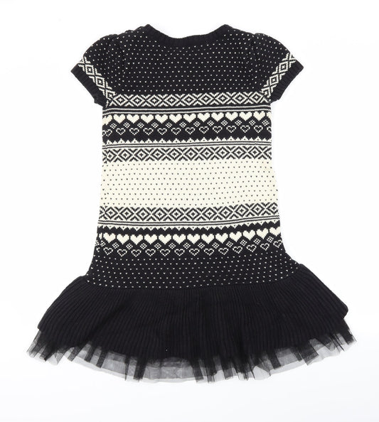 Gap Girls Black Fair Isle Jumper Dress Size 13 Years