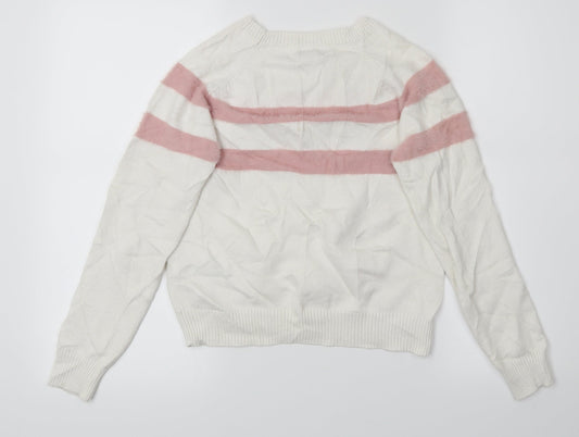 Primark Girls White Striped Pullover Jumper Size 10-11 Years