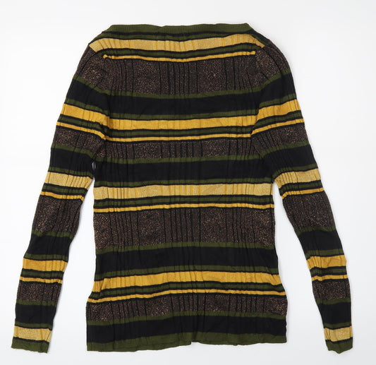 M&S Womens Gold Striped Pullover Jumper Size 12