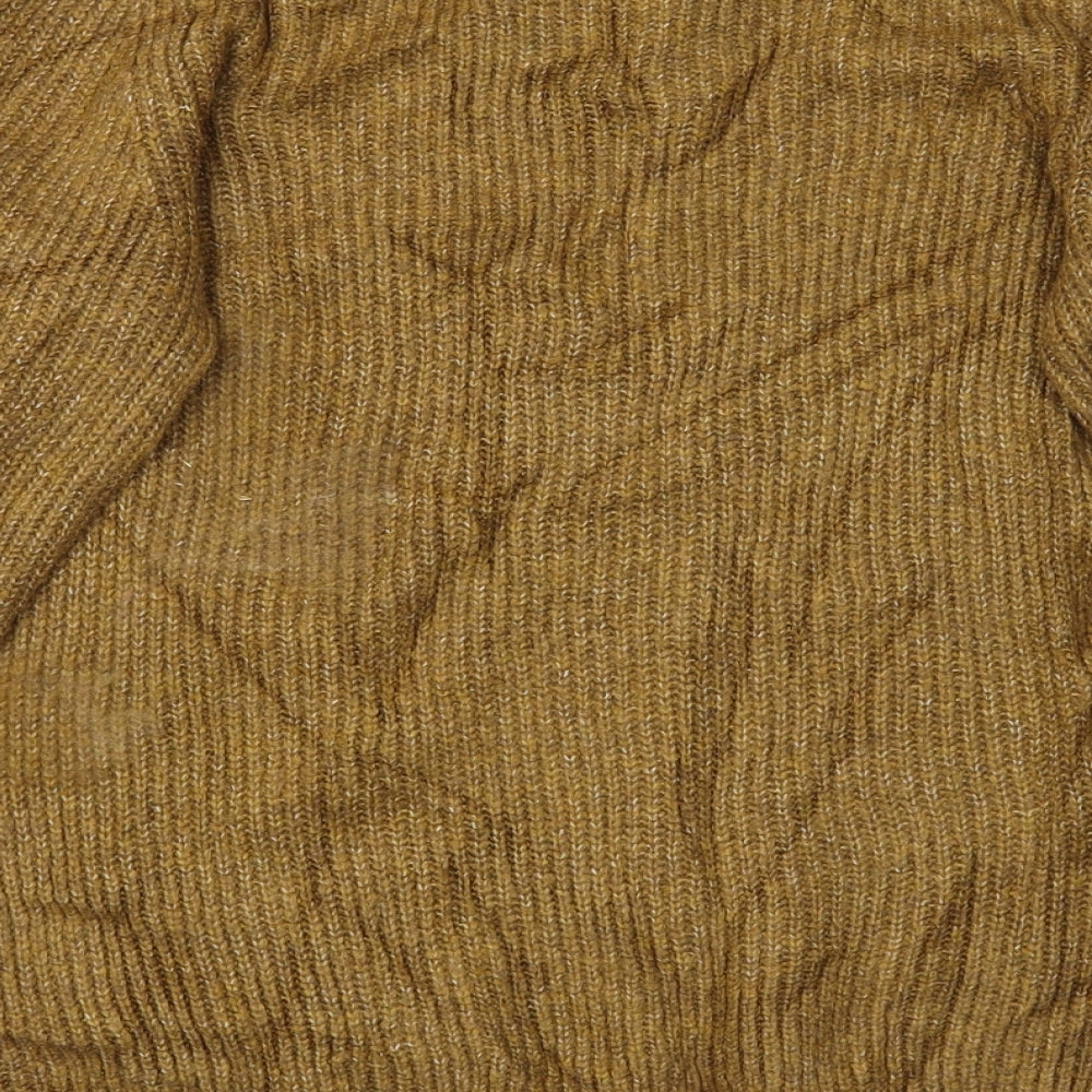 Brand and care label for Marks & Spencer women’s gold jumper, size S