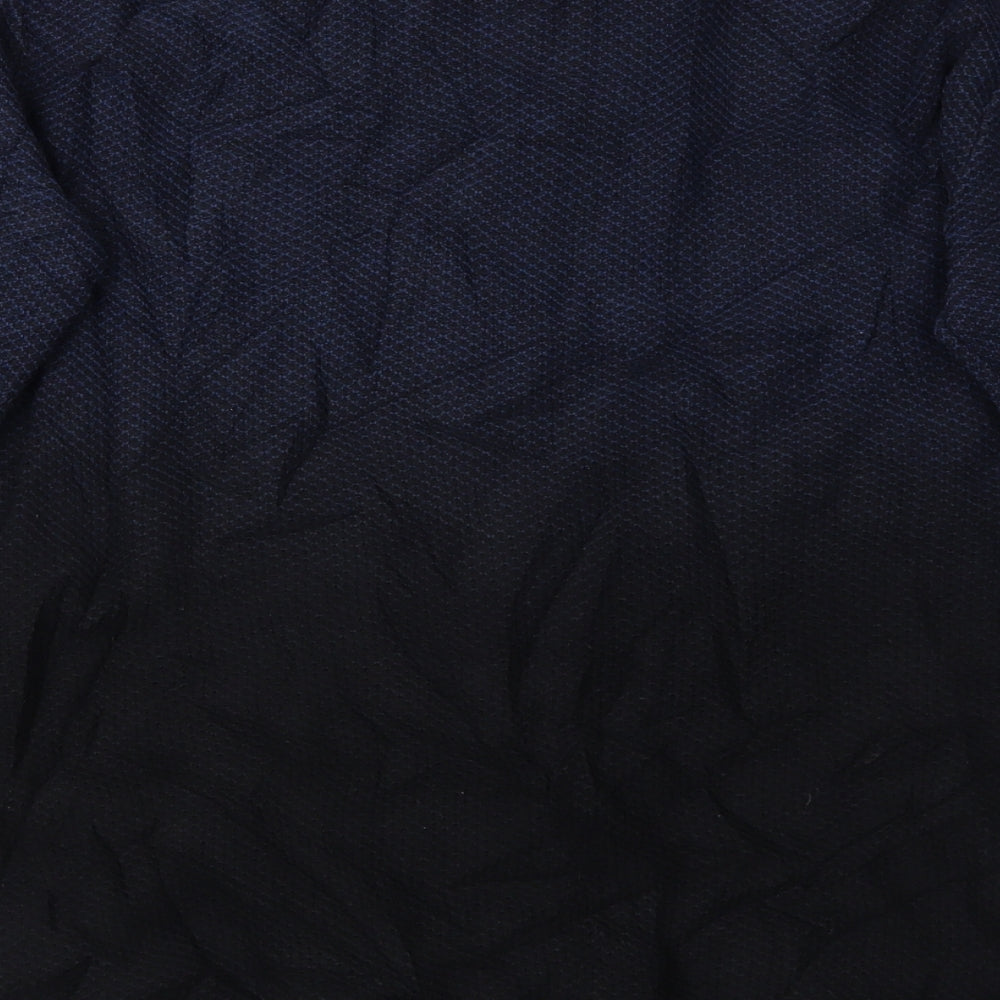 Brand and care label for Next men’s blue pullover sweatshirt, size M