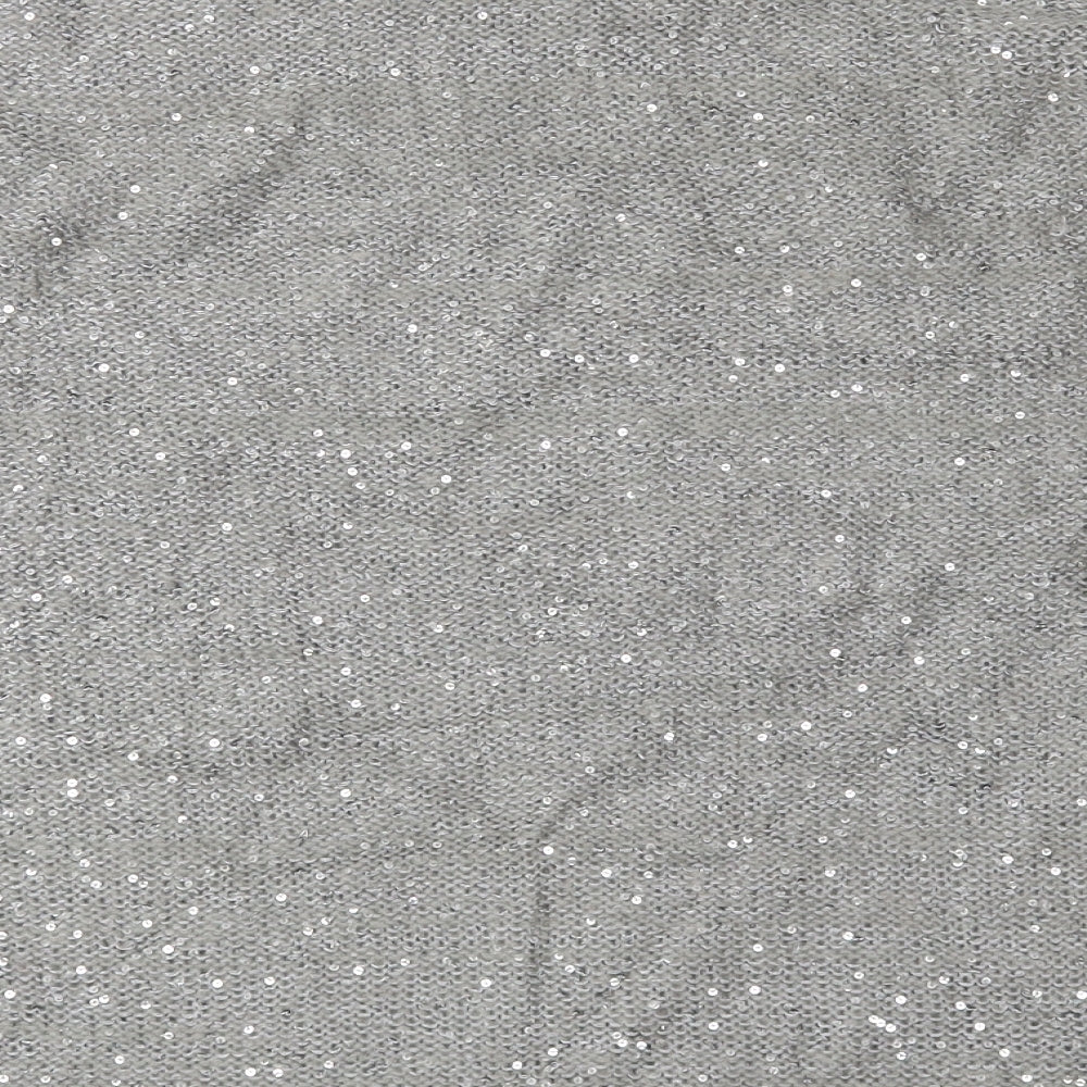 Brand and care label for Pepple Bay women’s silver jumper, size L