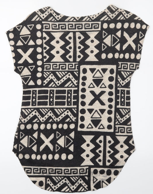Ginger G Womens Black Geometric Basic T-Shirt Size M