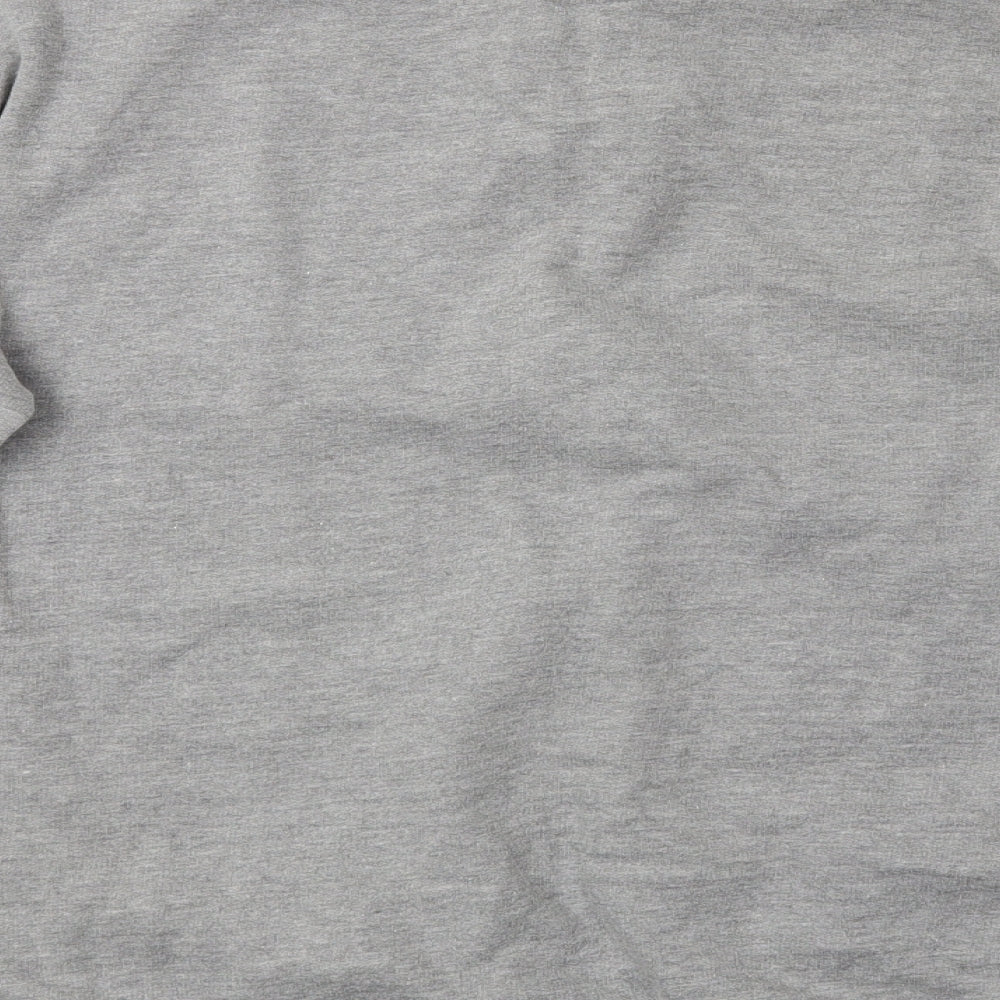 Brand and care label for EWM men’s grey pullover sweatshirt, size XL