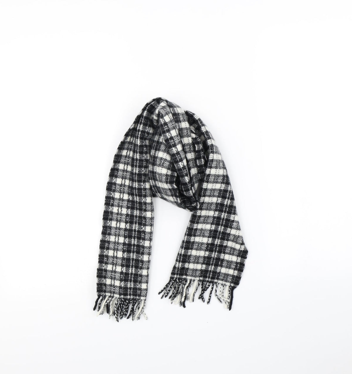 Front view of Preworn women’s black check scarf
