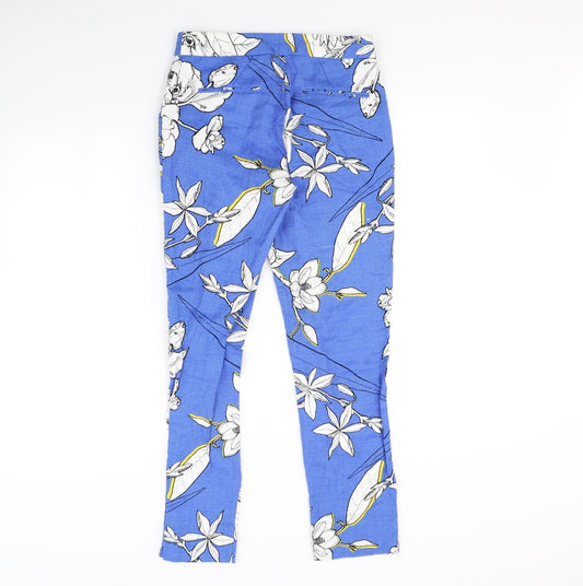 Warehouse Womens Blue Floral Trousers Size 8 L28 in