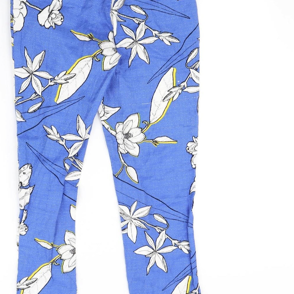 Warehouse Womens Blue Floral Trousers Size 8 L28 in