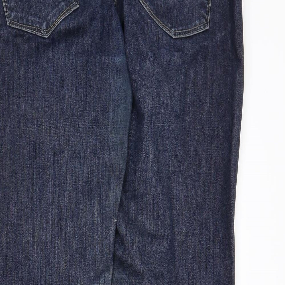 Brand and care label for Disco women’s blue straight jeans, size UK 12, 28-inch leg