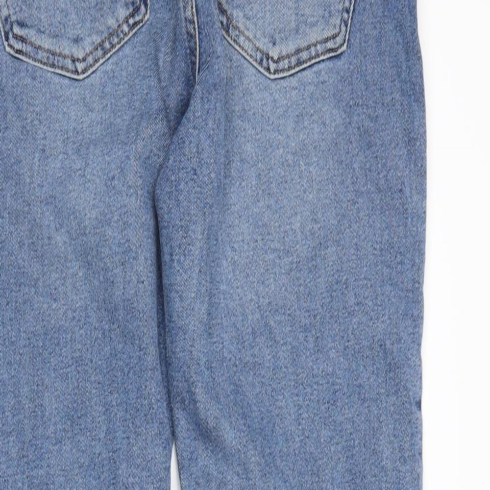 Brand and care label for denimCo women’s blue denim mom jeans, size UK 6, 26-inch leg