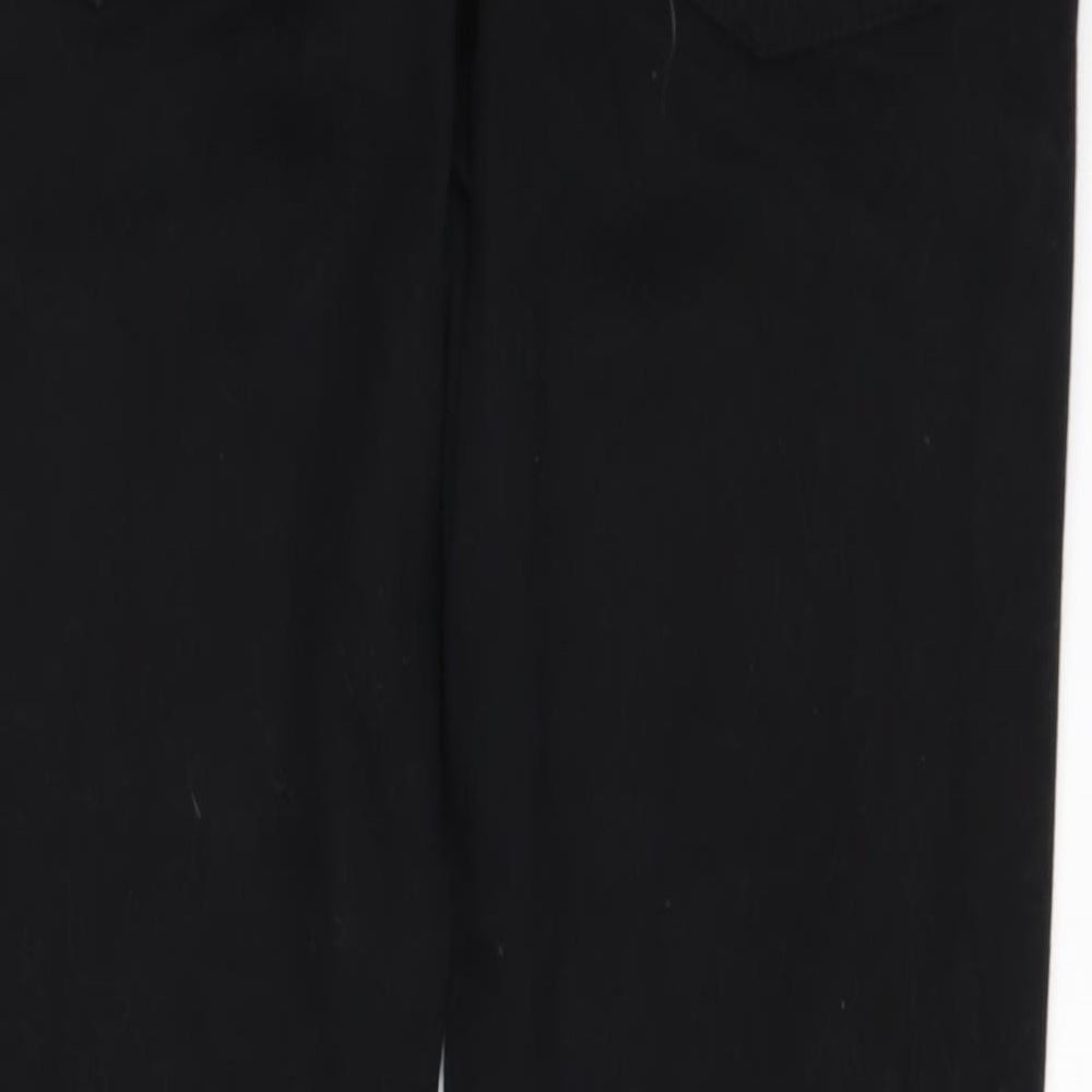 Brand and care label for Dorothy Perkins women’s black denim straight jeans, size UK 10, 28-inch leg