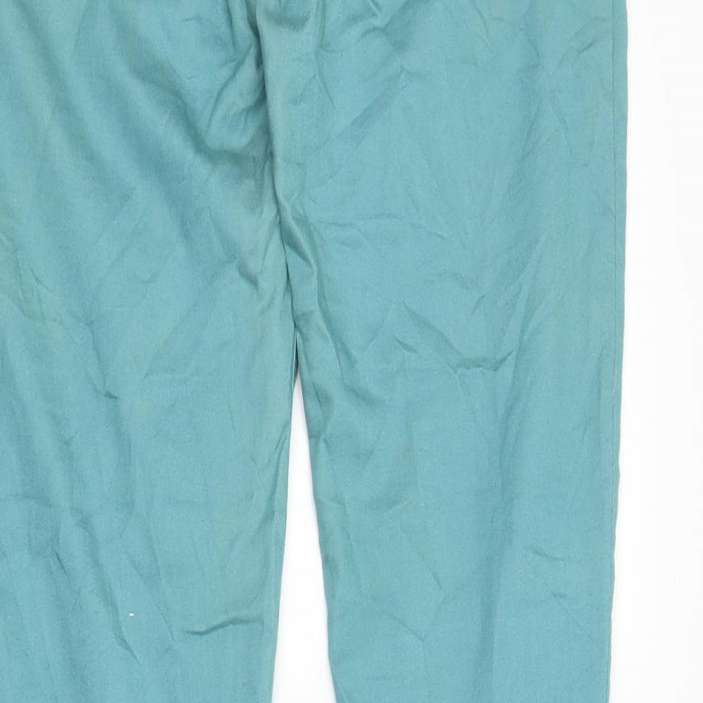Brand and care label for DenimCo women’s green denim skinny jeans, size UK 12, 30-inch leg