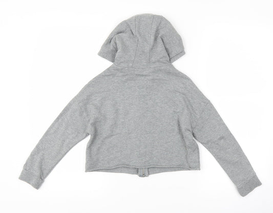 NEXT Girls Grey Striped Full Zip Hoodie Size 7 Years - cropped