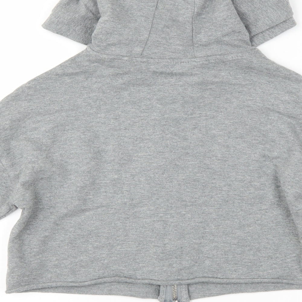 Brand and care label for Next girls’ grey striped full zip hoodie, size 7, years - cropped
