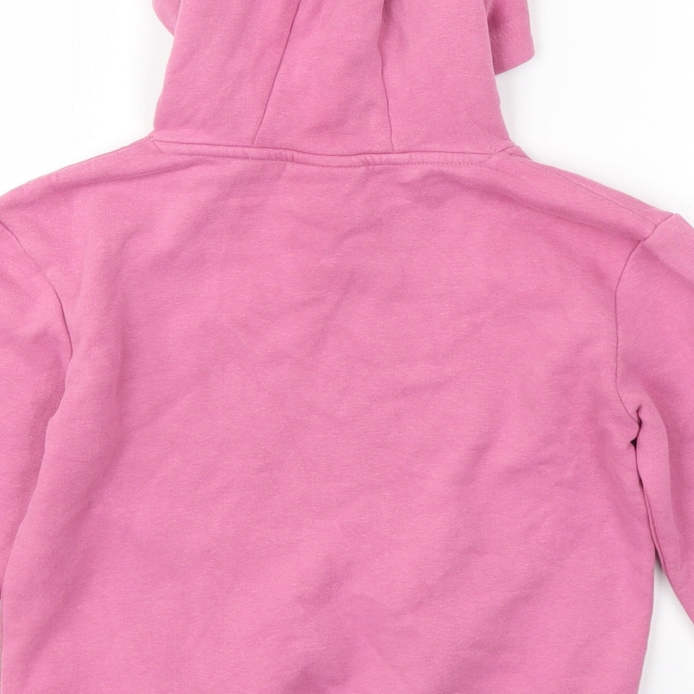 Brand and care label for Matalan girls’ pink pullover hoodie, size 8, years