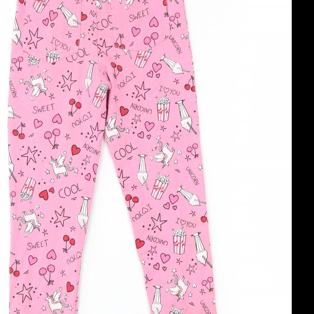 Brand and care label for Matalan girls’ pink chino trousers, size 7, years - unicorn
