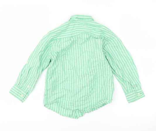 The Children's Place Boys Green Striped Basic Button-Up Size 4 Years