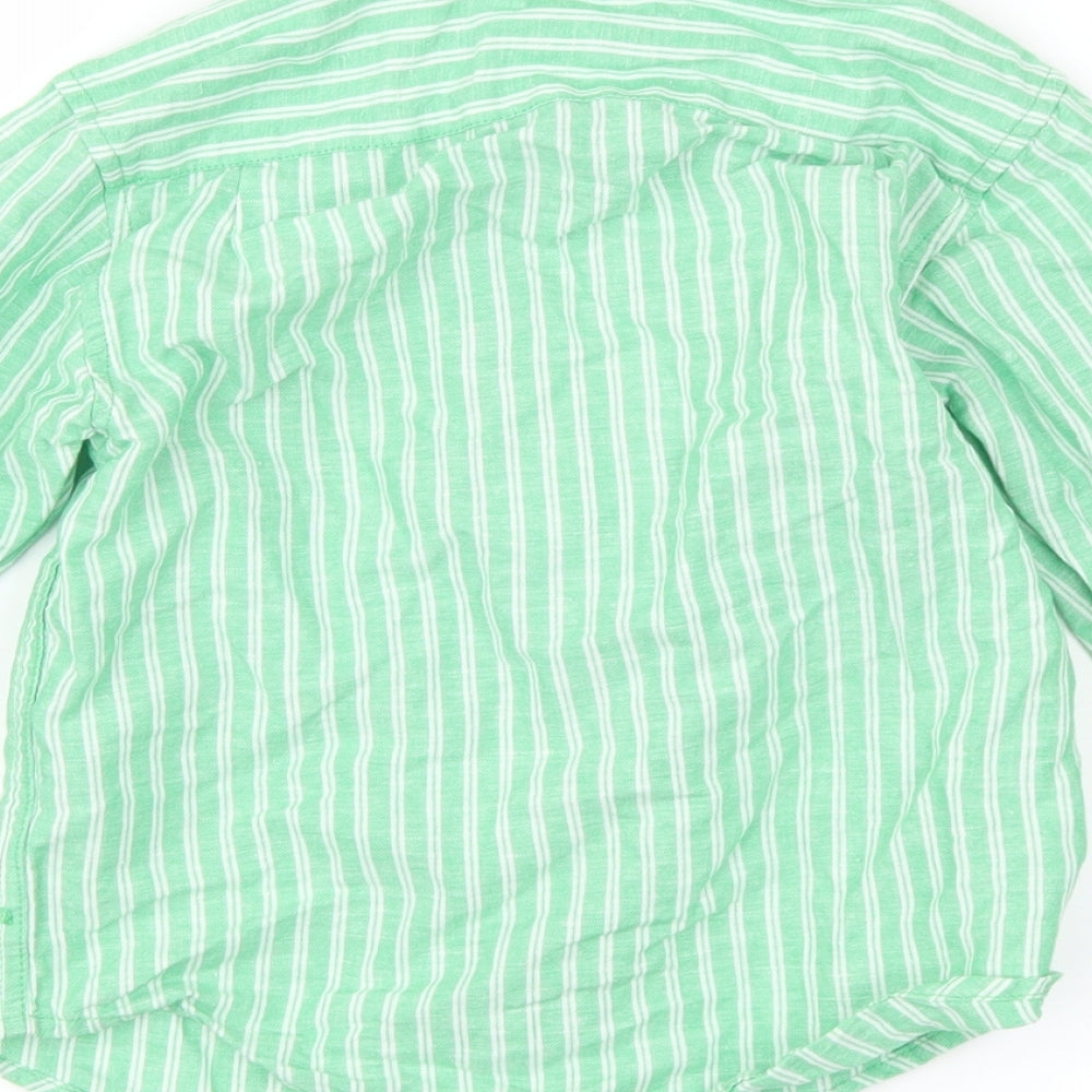The Children's Place Boys Green Striped Basic Button-Up Size 4 Years