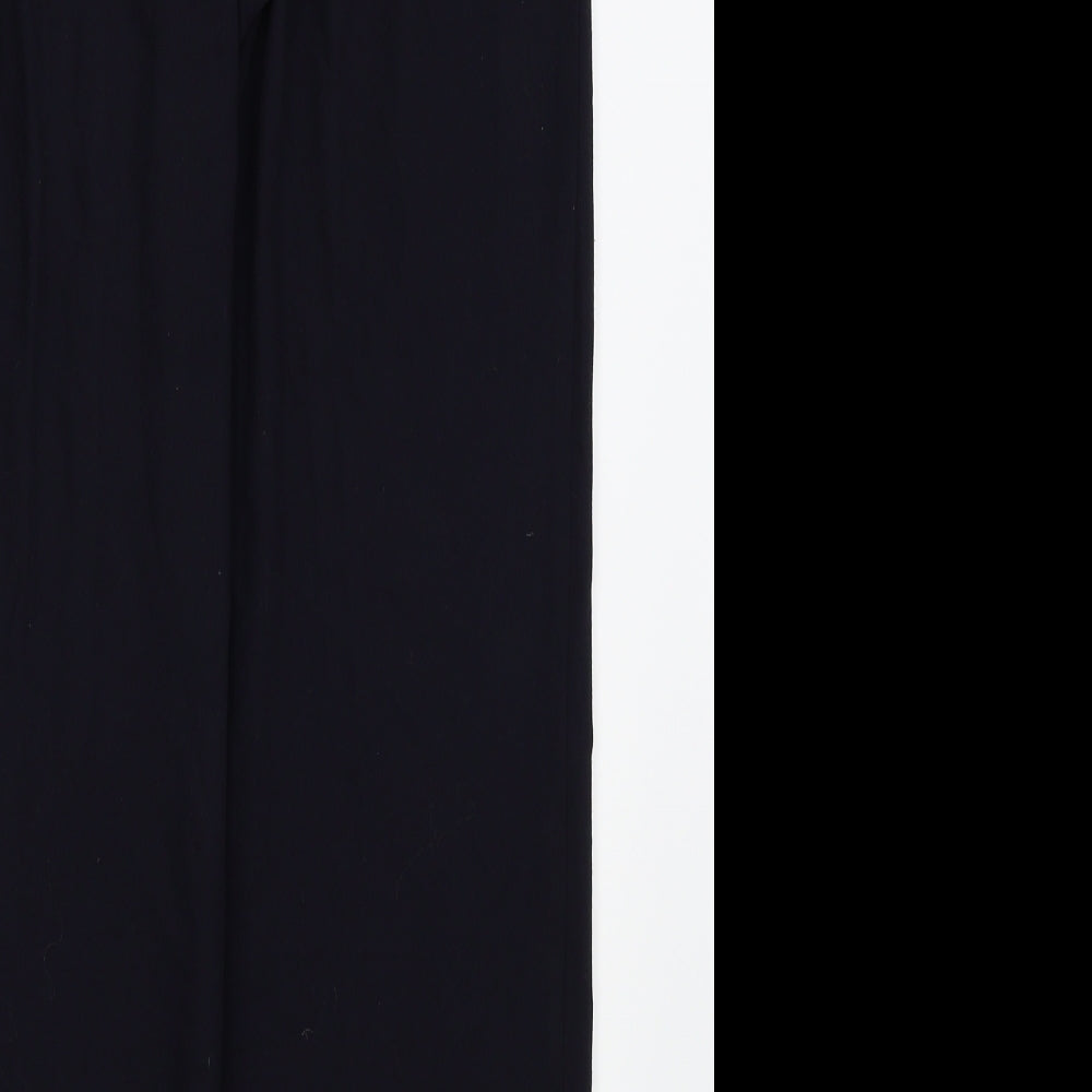 Brand and care label for Marks & Spencer women’s blue trousers, size UK 18, 27-inch leg