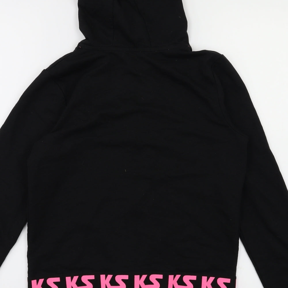 Brand and care label for M&Co girls’ black full zip jumper, size 13, years