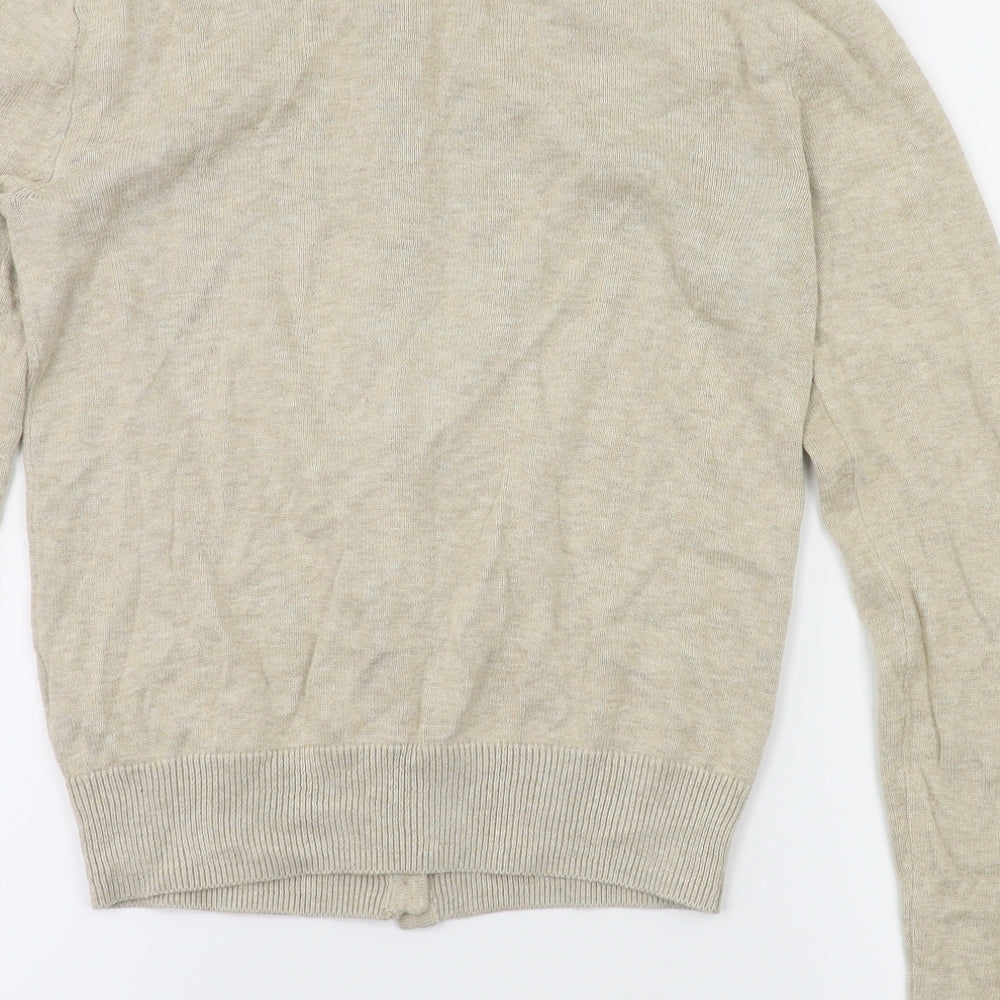Brand and care label for H&M women’s beige cardigan jumper, size XS
