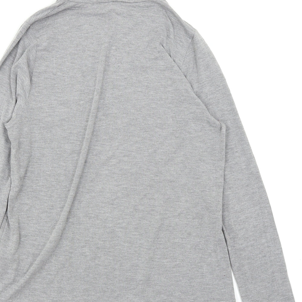 Brand and care label for Topshop women’s grey basic t-shirt, size UK 14