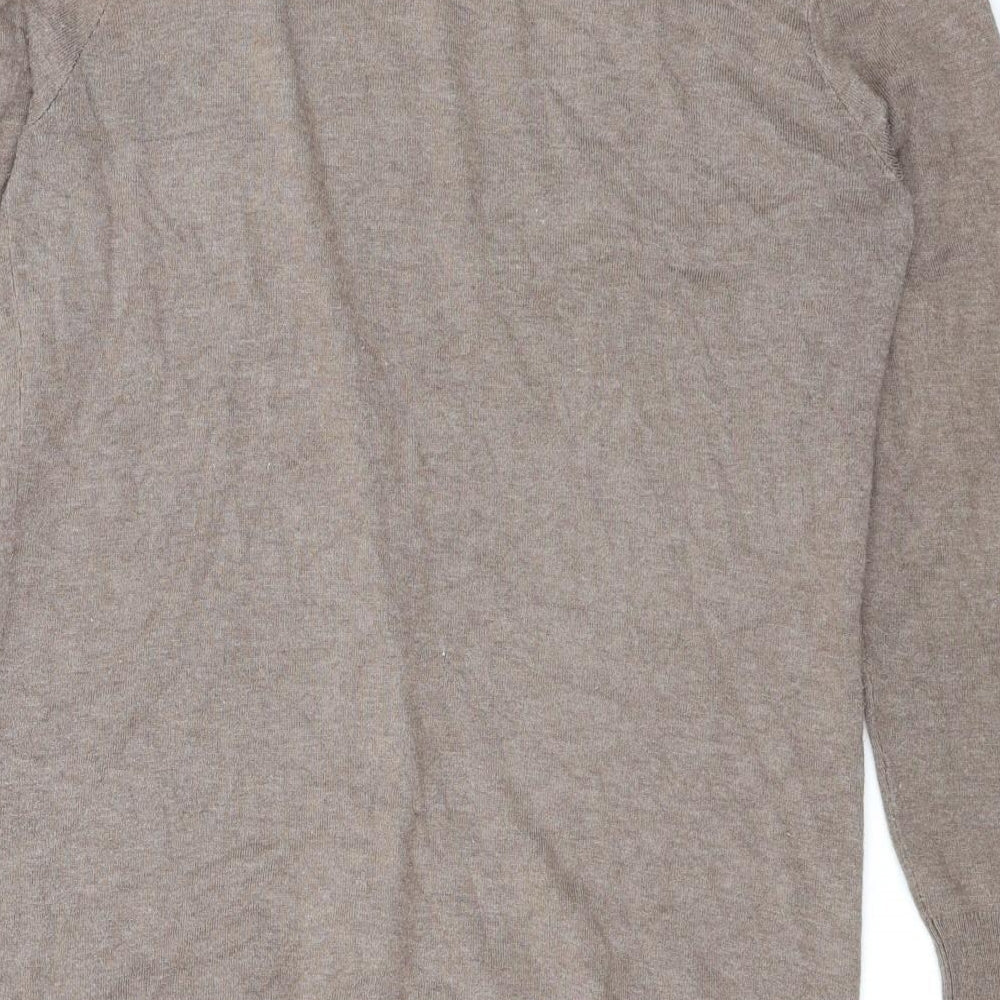 Brand and care label for H&M women’s brown knit cardigan jumper, size S