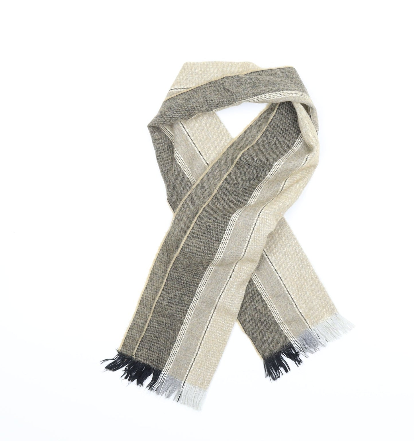 Francois Duchamps Mens Beige Striped Scarf One Size