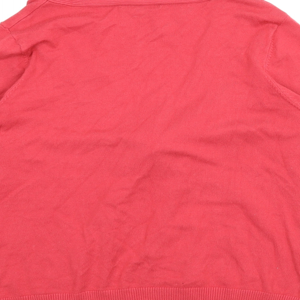 Brand and care label for Anna Rose women’s red cardigan jumper, size L