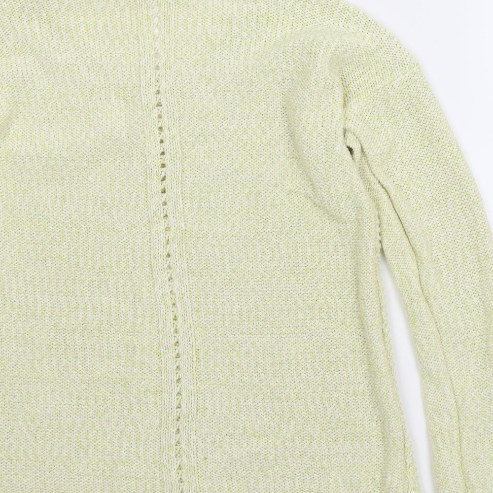 Brand and care label for Marks & Spencer women’s yellow jumper, size UK 8