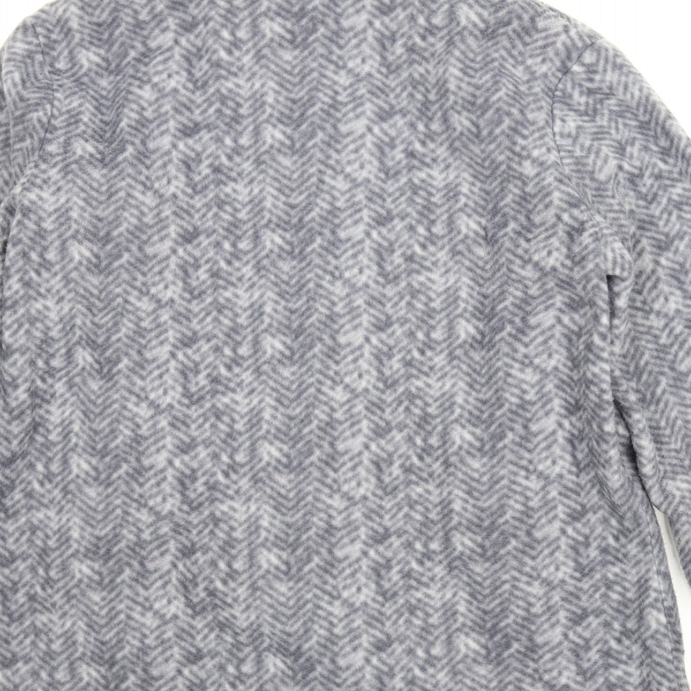 Brand and care label for Anne De Lancay women’s grey herringbone fleece jacket, size S