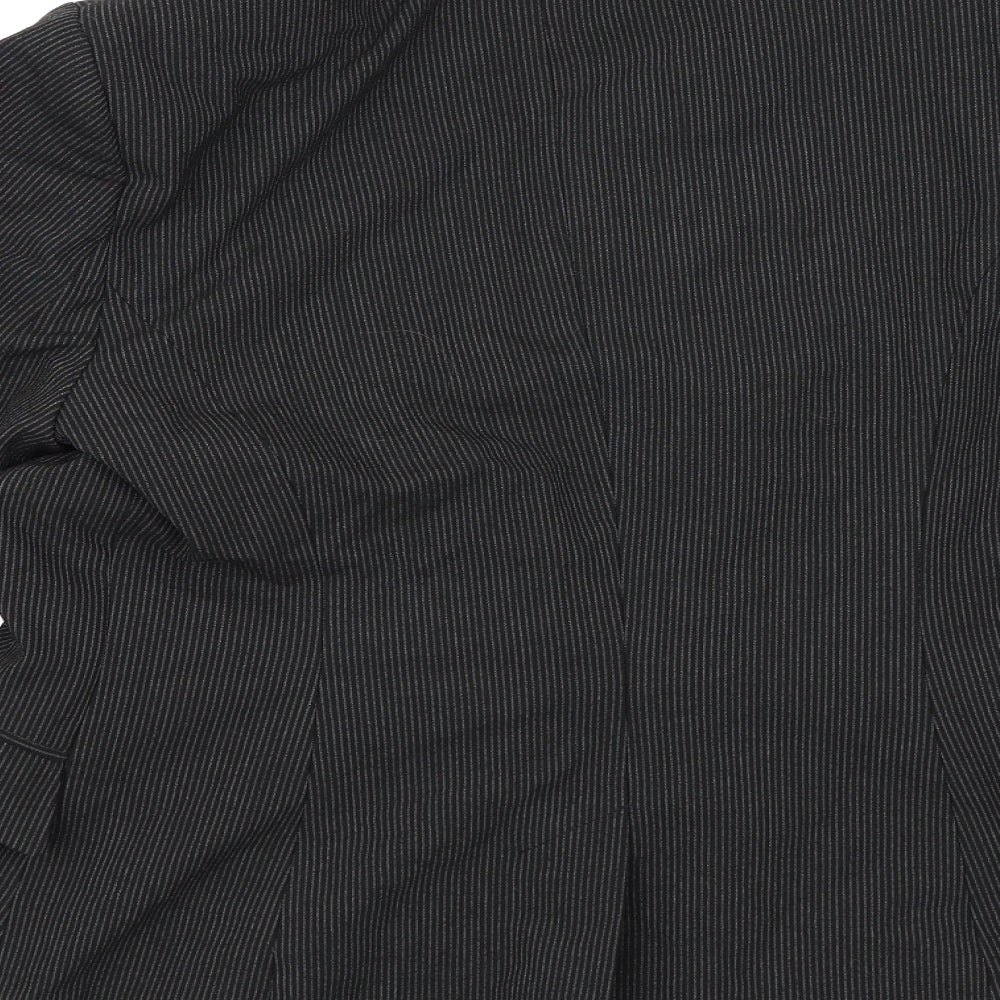 Brand and care label for Rocha John Rocha women’s black striped rayon jacket blazer, size UK 14