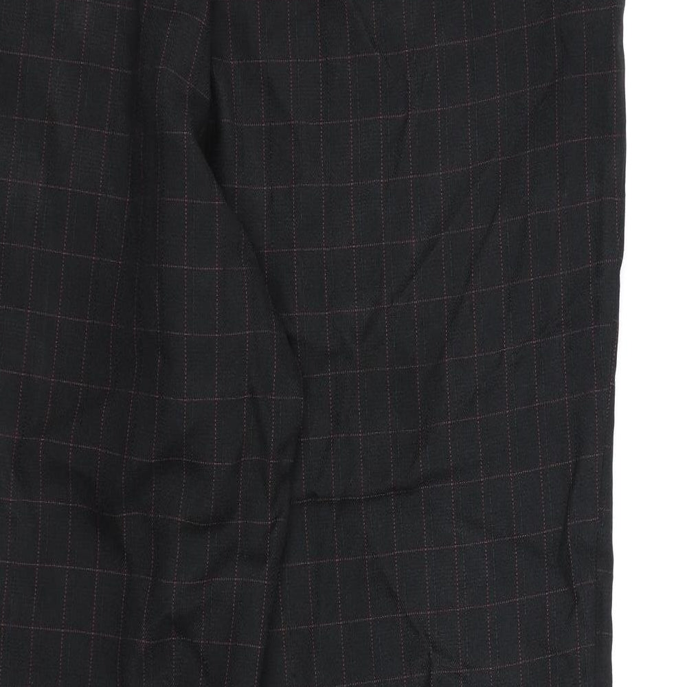 Brand and care label for Marks & Spencer women’s black check rayon dress pants trousers, size UK 18, 27-inch leg